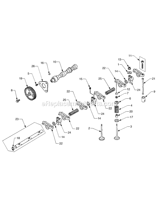 Camshaft And Valves Diagram and Parts List for 5264DE 54AE546-710, 54BE546-710 Cub Cadet Lawn Tractor